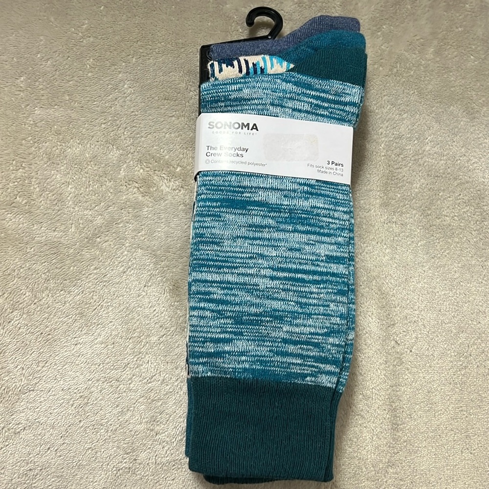 New Sonoma The Everyday Crew Sock 3 Pairs Fits Sock Sizes 8-13